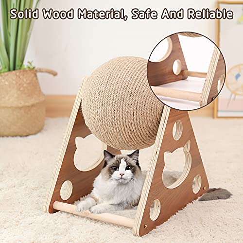 Galatée Juguete para Gatos, Juguete para Mascotas con Bola De Sisal Natural, Rascador De Garras De Gato para Gatos De Interior, Poste De Escalada para Gatitos para Descansar y Jugar（L）