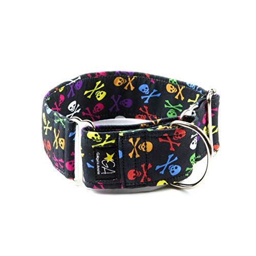 Galguita Amelie, 4cm de Ancho Talla S (20-29 cm), Collar para Perros antiescape. Calaveras