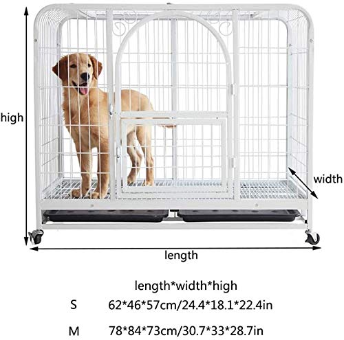 GAOJINXIURZ Jaulas para Perros Jaula Grande Perro, Blanco Heavy Metal Lucha contra el Escape de Doble Puerta for Mascotas Cerca cajón Juego con claraboya y Bandeja y Rueda (Size : Medium)