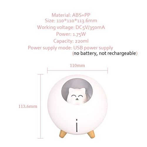 Gaoominy Precioso Humidificador de Aire para Mascotas Difusor UltrasóNico del Aceite del Aire del Aroma de la Niebla Fresca del Planeta Gato de 220Ml LáMpara LED de Color RomáNtico (Rosa)