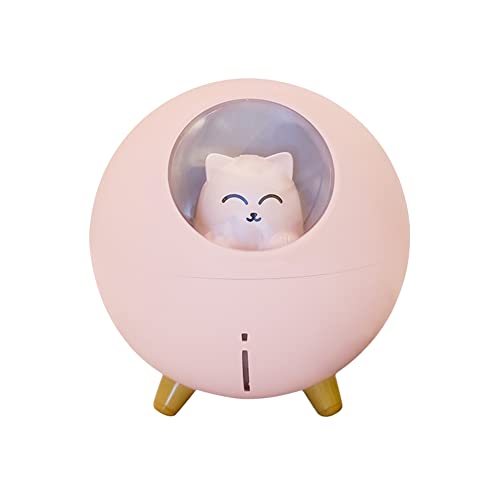 Gaoominy Precioso Humidificador de Aire para Mascotas Difusor UltrasóNico del Aceite del Aire del Aroma de la Niebla Fresca del Planeta Gato de 220Ml LáMpara LED de Color RomáNtico (Rosa)