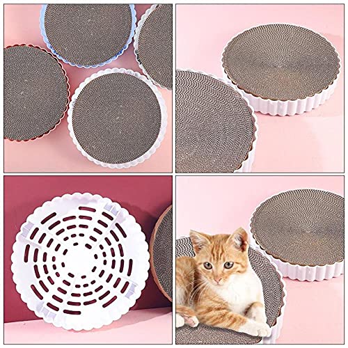 Garras de molienda de gato de cartón redondo Rascador Salón Relajante Cama de Gato Blanco Aliviar la Depresión