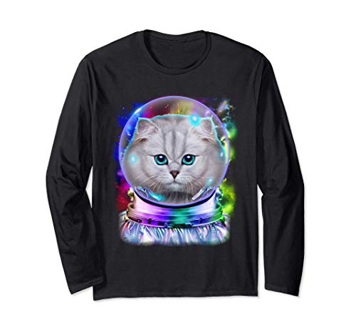 Gato astronauta como explorador del espacio exterior Manga Larga