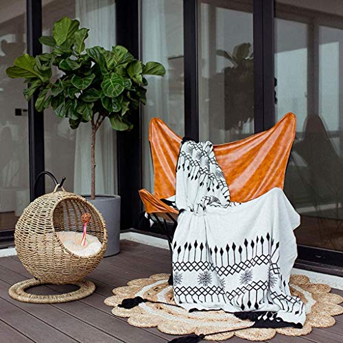 Gato Cama De La Casa Cesta Tejida Elevada Cojín De Cúpula Blanda Cesta, Gato Cama De Mimbre por Los Gatos Interiores, Verano Gato Hamaca del Acoplamiento De Cama, Colchón Lavable 60 * 46Cm,Marrón