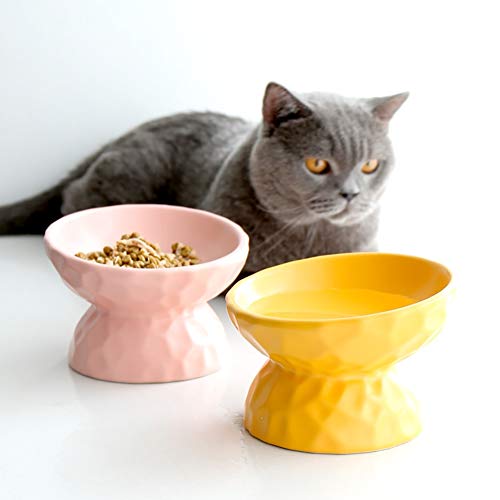 Gato Comedero Comedero for perro de cerámica inclinada Gato Criado Tazón de inclinación elevada for mascotas alimentador fuente alimentaria Plato Cuello Guardia Pequeño antideslizante anti-vuelco Cuen
