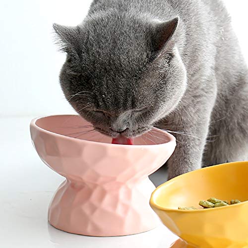 Gato Comedero Comedero for perro de cerámica inclinada Gato Criado Tazón de inclinación elevada for mascotas alimentador fuente alimentaria Plato Cuello Guardia Pequeño antideslizante anti-vuelco Cuen