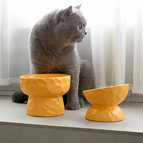 Gato Comedero Comedero for perro de cerámica inclinada Gato Criado Tazón de inclinación elevada for mascotas alimentador fuente alimentaria Plato Cuello Guardia Pequeño antideslizante anti-vuelco Cuen