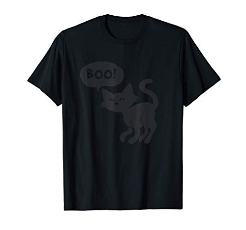 Gato Negro Feliz Halloween Divertido Gatito Dibujo de Carica Camiseta