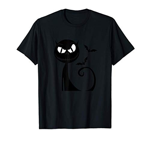 Gato Negro Feliz Halloween Divertido Gatito Dibujo de Carica Camiseta