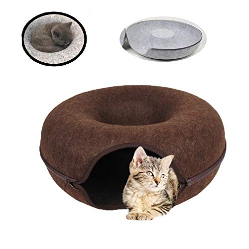 Gato Nido, Fieltro Suministros Juguete Túnel, Semicerrado Lavable Casa Animal Doméstico, Forma Túnel Buñuelo, Extraíble con Cremallera, Juego Interior Aire Libre, Cuatro Estaciones,A