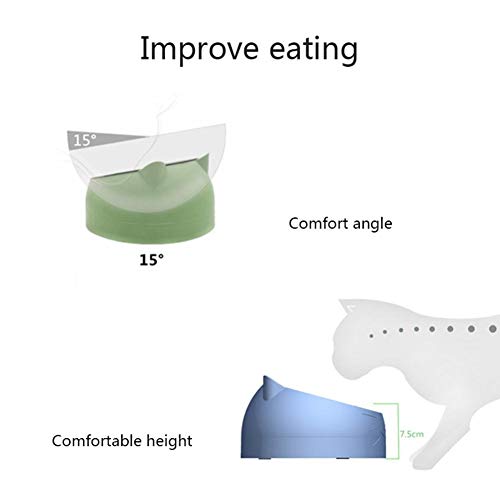 Gato Perro Bowl Acero Inoxidable Proteger La Columna Cervical 15 Grados Oblicuos Boca Alimentación Platos Antideslizante Gato Alimentos Agua Bowl-verde, 800ml, China