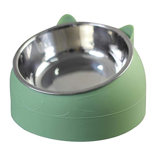 Gato Perro Bowl Acero Inoxidable Proteger La Columna Cervical 15 Grados Oblicuos Boca Alimentación Platos Antideslizante Gato Alimentos Agua Bowl-verde, 800ml, China