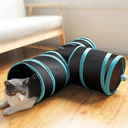Gatos Plegable Túnel, Túnel para Gatos Plegable, Juguete para Túneles de Conejo, Gato Divertido Juego Túnel, para Gato Perro Cachorro Conejo Juguetes Divertidos para Interiores y Exteriores (Azul)