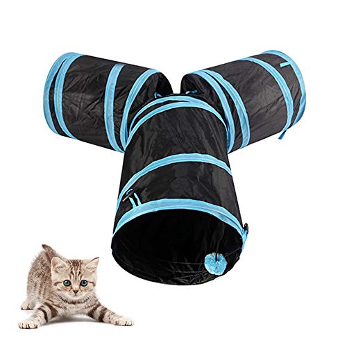 Gatos Plegable Túnel, Túnel para Gatos Plegable, Juguete para Túneles de Conejo, Gato Divertido Juego Túnel, para Gato Perro Cachorro Conejo Juguetes Divertidos para Interiores y Exteriores (Azul)