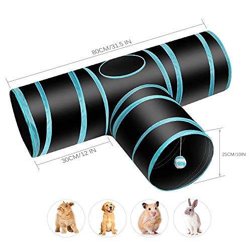 Gatos Plegable Túnel, Túnel para Gatos Plegable, Juguete para Túneles de Conejo, Gato Divertido Juego Túnel, para Gato Perro Cachorro Conejo Juguetes Divertidos para Interiores y Exteriores (Azul)