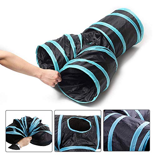 Gatos Plegable Túnel, Túnel para Gatos Plegable, Juguete para Túneles de Conejo, Gato Divertido Juego Túnel, para Gato Perro Cachorro Conejo Juguetes Divertidos para Interiores y Exteriores (Azul)