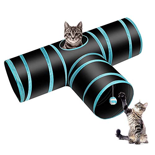 Gatos Plegable Túnel, Túnel para Gatos Plegable, Juguete para Túneles de Conejo, Gato Divertido Juego Túnel, para Gato Perro Cachorro Conejo Juguetes Divertidos para Interiores y Exteriores (Azul)