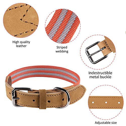 G.C Collar Cuero Perro Grande Pequeño Cachorro Reflectante Ancho Collar (Rojo, 50cm)
