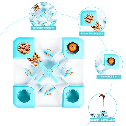 G.C Juguetes para Gatos Interactivos, Comedero Gato Interactivo, Juguetes con Plumas para Perro Pequeño Cachorro Mascota (Azul)