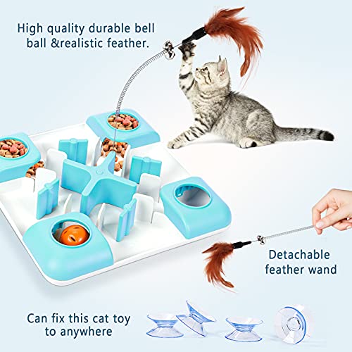 G.C Juguetes para Gatos Interactivos, Comedero Gato Interactivo, Juguetes con Plumas para Perro Pequeño Cachorro Mascota (Azul)