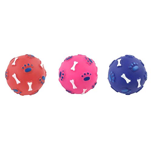 GEN Pelota de Goma con Dibujos de Huellas y huesitos | Juguete de Perro | Pelota de Perro 9 cm | Colores se sirven según disponibilidad