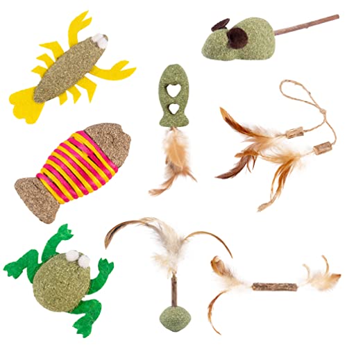 Generic 8 piezas de juguete para masticar para gatos, juguete natural para el mar, para cepillarse los dientes molar, herramientas de plata para gatos, regalo de canción, para interior, estilo mixto