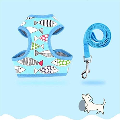 gengxinxin Ajustable con Cinturón De Arnés para Perro Chaleco Correa De Animal De Dibujos Animados Correa De Perro Mascota Malla Transpirable Gato Cachorro Correa para El Pecho S M L-l_Pescado Azul