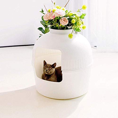 gengxinxin Gatitos Aseo Cat Litter Box Arenero Gatos Protege El Suelo Y La Alfombra Caja De Arena Impermeable En Blanco Y Negro Adecuado para Gatos Más Grandes (Color: Blanco) (Color: Negro)-Blanco