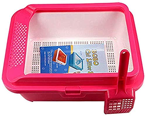 gengxinxin Gatitos Aseo Cat Litter Box Arenero Gatos Protege El Suelo Y La Alfombra Maceta Pala Rejilla del Lavabo para La Fuga Ola Aseo Caja De Pino para Mascotas (Color: Rosado) (Color: Rojo)-Rojo