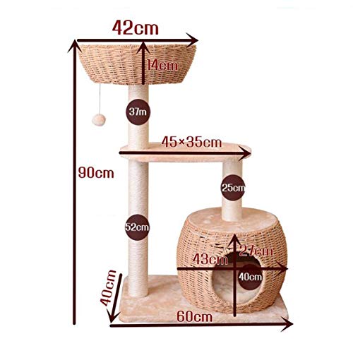 GJNVBDZSF Poste rascador para condominio de Cuerda de Papel para árbol de Gato de 90 cm, Torre de Gato para casa para Gatitos, Centro de Actividades con Bola Colgante
