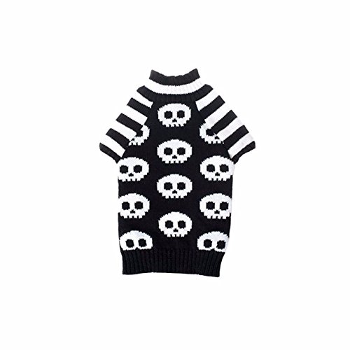 Glamour Girlz Pequeño perro raza sólo cálido invierno retro gótico negro y blanco cráneo perro gato punto niña niño jersey X- pequeño
