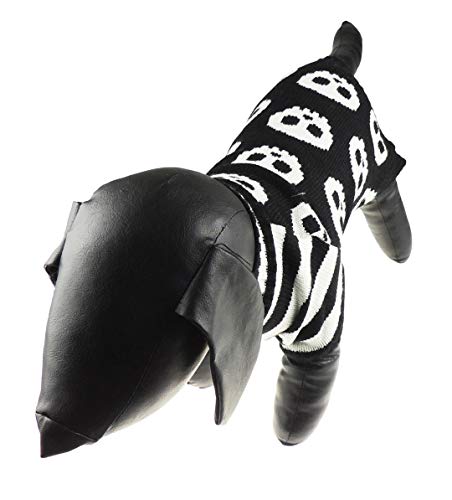 Glamour Girlz Pequeño perro raza sólo cálido invierno retro gótico negro y blanco cráneo perro gato punto niña niño jersey X- pequeño