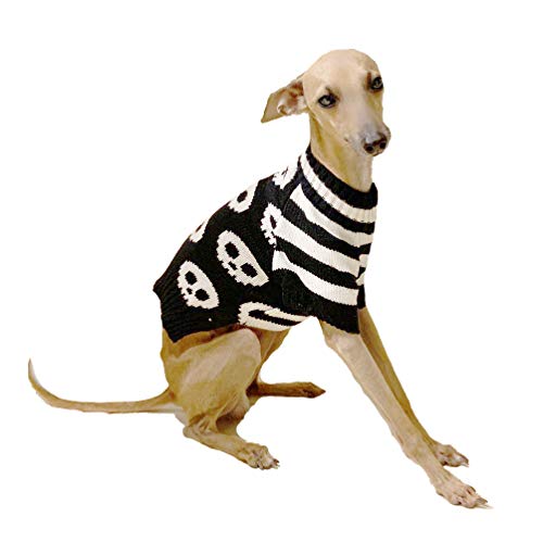 Glamour Girlz Pequeño perro raza sólo cálido invierno retro gótico negro y blanco cráneo perro gato punto niña niño jersey X- pequeño