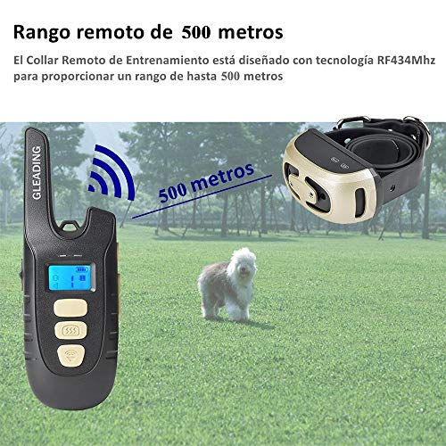 GLEADING Collar de Adiestramiento para Perros, Recargable y Resistencia al Agua de IP67, Mando a Distancia de Rango de 500 Metros con Modo de Vibración y Pitido de Alerta