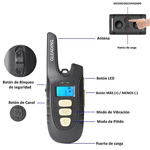 GLEADING Collar de Adiestramiento para Perros, Recargable y Resistencia al Agua de IP67, Mando a Distancia de Rango de 500 Metros con Modo de Vibración y Pitido de Alerta