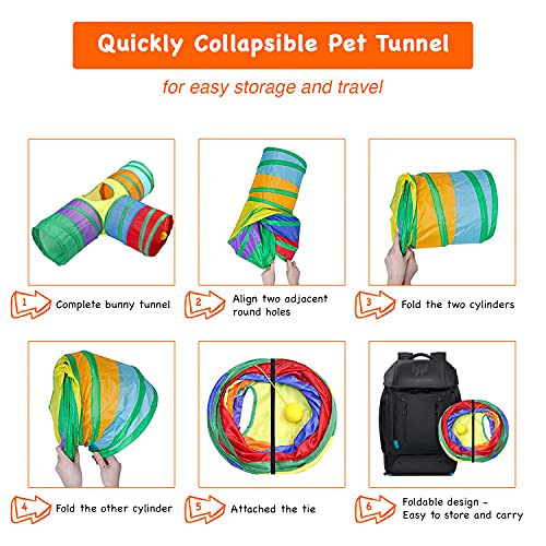 GNB PET Túnel de conejo, túnel plegable de 3 vías, túneles y tubos de escondite de conejillo de indias, túnel de actividad de animales pequeños, juguetes para conejos enanos, gatito, cachorrito