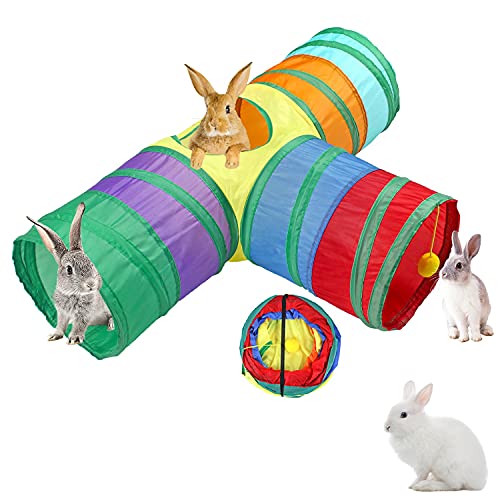GNB PET Túnel de conejo, túnel plegable de 3 vías, túneles y tubos de escondite de conejillo de indias, túnel de actividad de animales pequeños, juguetes para conejos enanos, gatito, cachorrito