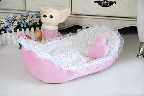 GODGETS Princesa Cama para Perros, Peluche Suave Acolchado Perros Cama Lace Princess Bed Perros Mascotas Cama,Pink 2,45 * 55CM