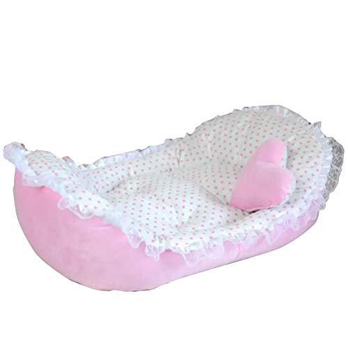 GODGETS Princesa Cama para Perros, Peluche Suave Acolchado Perros Cama Lace Princess Bed Perros Mascotas Cama,Pink 2,45 * 55CM