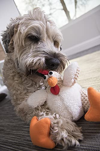goDog Checkers with Chew Guard Technology Tough Plush Dog Toy, Blanco, Small