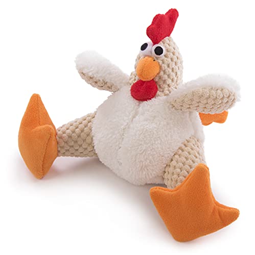 goDog Checkers with Chew Guard Technology Tough Plush Dog Toy, Blanco, Small