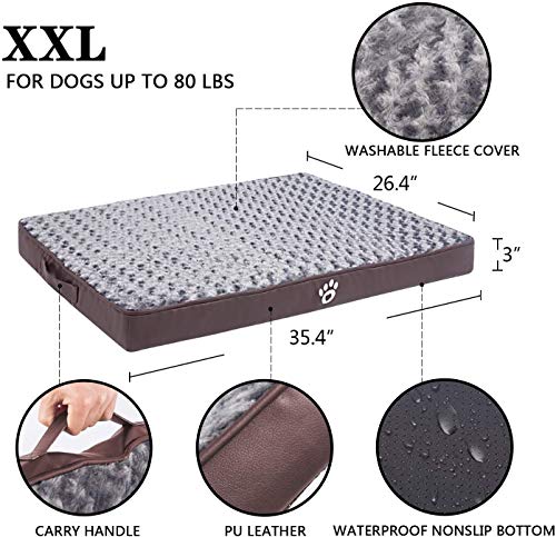 GoFirst Camas para perros grandes, lavables, con espuma ortopédica de cáscara de huevo, con funda extraíble con cremallera, XXL, marrón