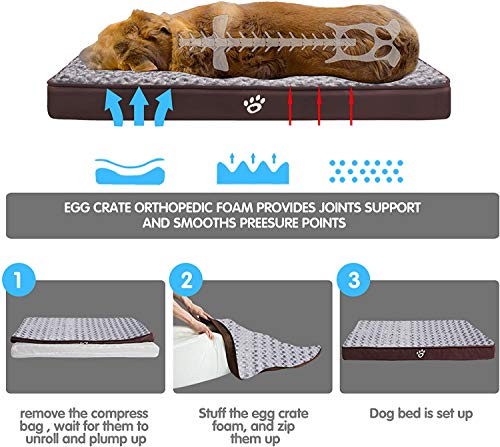 GoFirst Camas para perros grandes, lavables, con espuma ortopédica de cáscara de huevo, con funda extraíble con cremallera, XXL, marrón