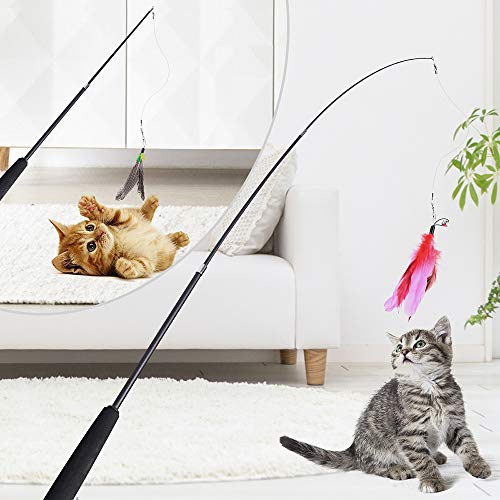 GOLDGE 17 pcs Juguete Pluma de Gato Interactivo, Juguete de Cazador de Gatos Interactivo, Juguetes para Gatos con 2 Piezas de Varillas