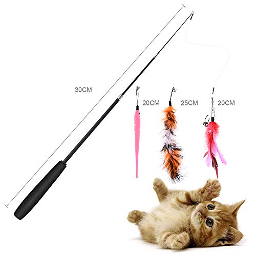 GOLDGE 17 pcs Juguete Pluma de Gato Interactivo, Juguete de Cazador de Gatos Interactivo, Juguetes para Gatos con 2 Piezas de Varillas