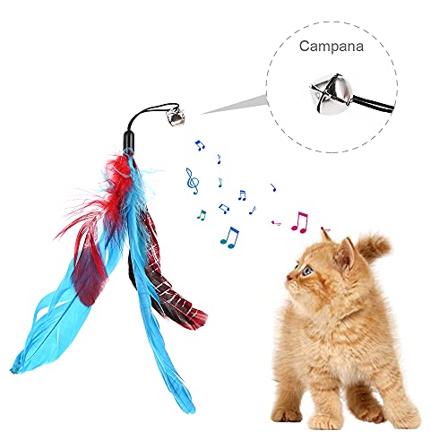 GOLDGE 17 pcs Juguete Pluma de Gato Interactivo, Juguete de Cazador de Gatos Interactivo, Juguetes para Gatos con 2 Piezas de Varillas