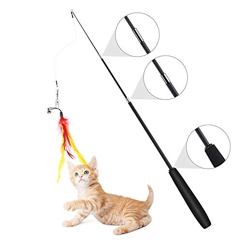 GOLDGE 17 pcs Juguete Pluma de Gato Interactivo, Juguete de Cazador de Gatos Interactivo, Juguetes para Gatos con 2 Piezas de Varillas