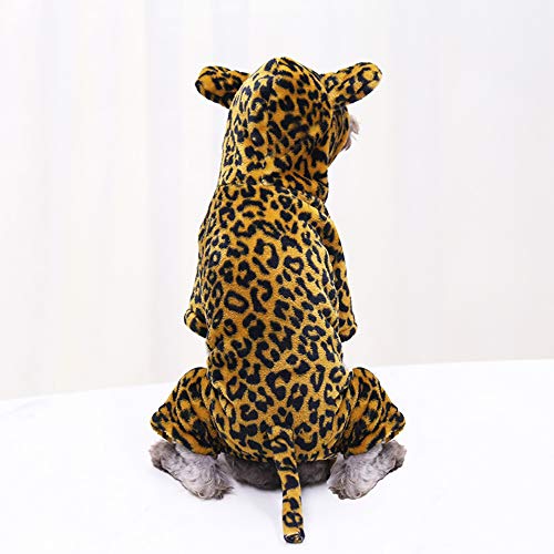 Goldmik Disfraz de perro de Santa Cat Navidad, divertido suéter cálido de invierno con capucha para pequeño perrito gatito ropa para mascotas vestido de fiesta cosplay (XL, guepardo)