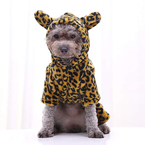 Goldmik Disfraz de perro de Santa Cat Navidad, divertido suéter cálido de invierno con capucha para pequeño perrito gatito ropa para mascotas vestido de fiesta cosplay (XL, guepardo)