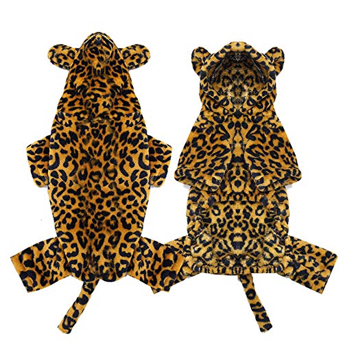 Goldmik Disfraz de perro de Santa Cat Navidad, divertido suéter cálido de invierno con capucha para pequeño perrito gatito ropa para mascotas vestido de fiesta cosplay (XL, guepardo)